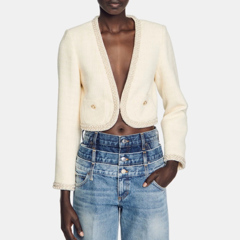 Sandro Vayene Tweed Cropped Jacket - Picture 3 of 5